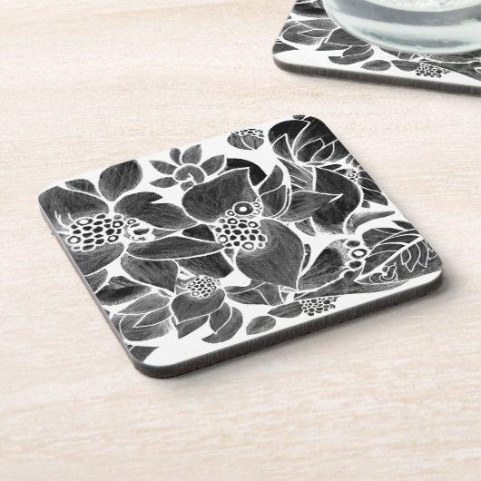 Zwarte witte flora bier onderzetter (Linkerzijde)