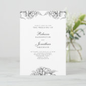 zwarte witte flora botanische bruiloft RSVP Kaart (Staand voorkant)