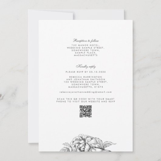 zwarte witte flora botanische bruiloft RSVP Kaart (Achterkant)