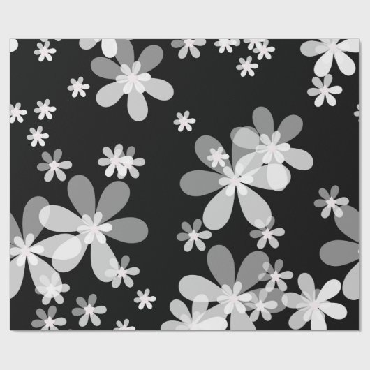 zwarte witte flora cadeaupapier (Vlak)