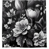 Zwarte witte  flora douchegordijn (Voorkant)