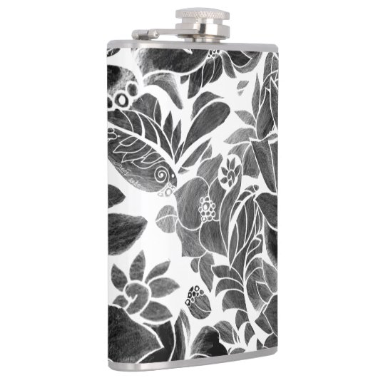 Zwarte witte flora heupfles (Rechts)