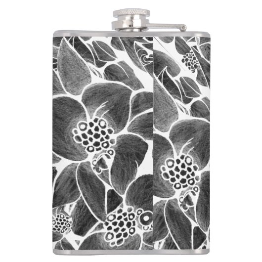 Zwarte witte flora heupfles (Achterkant)