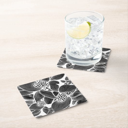 Zwarte witte flora kartonnen onderzetters (Insitu)