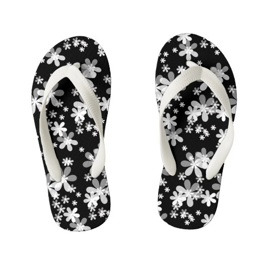 zwarte witte flora kinder teenslippers (Voetbed)