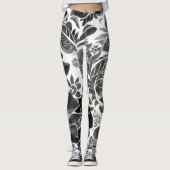 Zwarte witte flora leggings (Voorkant)