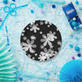 zwarte witte flora papieren bordje (Feest)