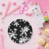 zwarte witte flora papieren bordje (Feest)