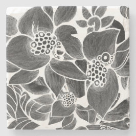 Zwarte witte flora stenen onderzetter