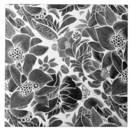 Zwarte witte flora tegeltje