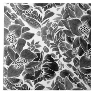 Zwarte witte flora tegeltje