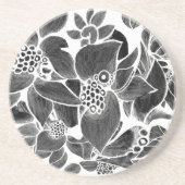 Zwarte witte flora zandsteen onderzetter (Voorkant)