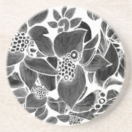 Zwarte witte flora zandsteen onderzetter