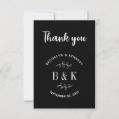 Zwarte witte Floral Botanical Wedding Couple Name Bedankkaart (Voorkant)