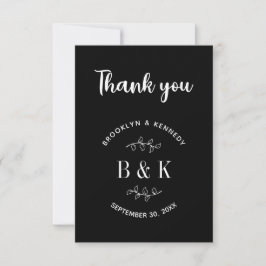 Zwarte witte Floral Botanical Wedding Couple Name Bedankkaart