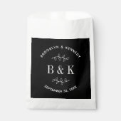 Zwarte witte Floral Botanical Wedding Couple Name Bedankzakje (Voorkant)