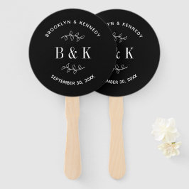 Zwarte witte Floral Botanical Wedding Couple Name Handwaaier
