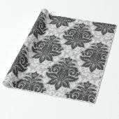 Zwarte-witte Floral Cadeaupapier (Uitgerold)