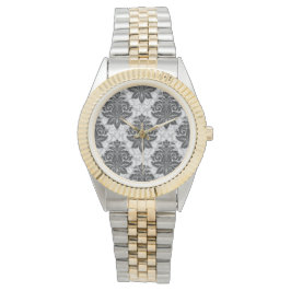 Zwarte-witte Floral Horloge