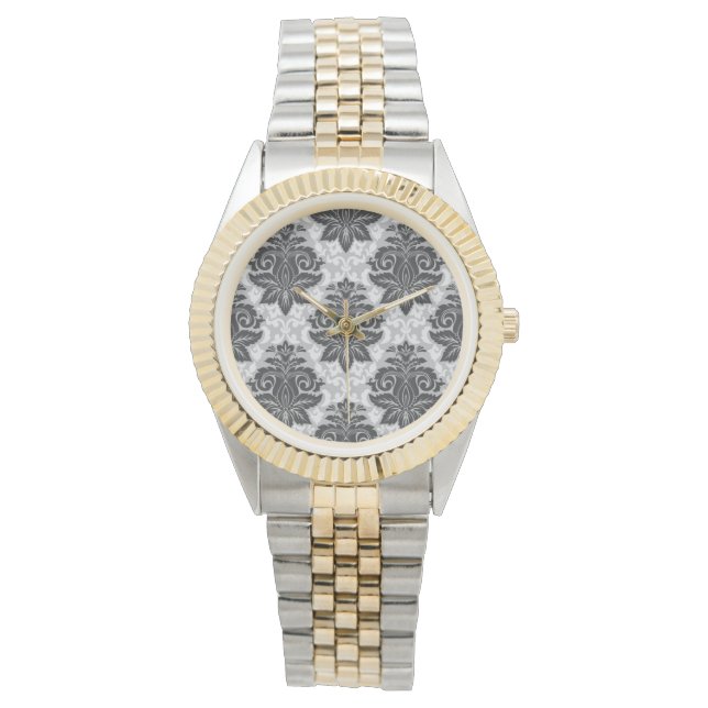 Zwarte-witte Floral Horloge (Voorkant)