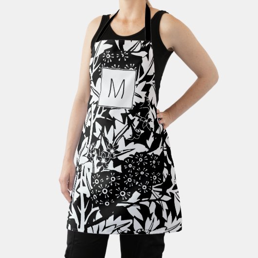 Zwarte witte  Floral Monogram Schort (Insitu)