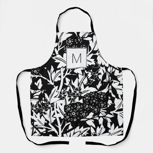 Zwarte witte  Floral Monogram Schort (Voorkant)