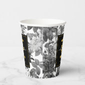 Zwarte, witte  Floral Monogram Weddenschap Papieren Bekers (Rechts)