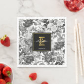 Zwarte, witte Floral Monogram Weddenschap Servet (Insitu)