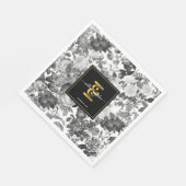 Zwarte, witte Floral Monogram Weddenschap Servet (Hoek)