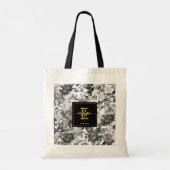 Zwarte, witte Floral Monogram Weddenschap Tote Bag (Achterkant)