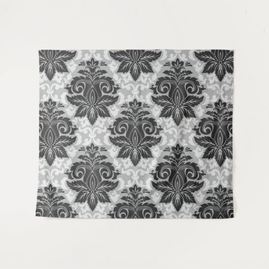 Zwarte-witte Floral Wandkleed (Voorkant (horizontaal))