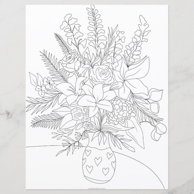 Zwarte witte florale bouquet kleurillustratie (Voorkant)