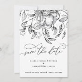 Zwarte witte florale kalligrafie Sla de datumkaart Feestdagenkaart (Voorkant)