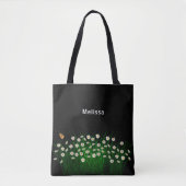 Zwarte witte floralen, naam elegant tote bag (Voorkant)