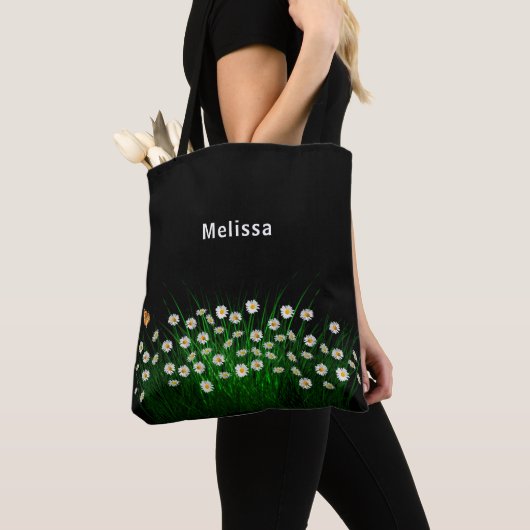 Zwarte witte floralen, naam elegant tote bag (Dichtbij)