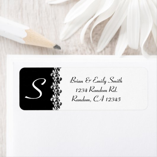 Zwarte witte florele monogram etiketten met zwarte (Insitu)