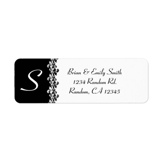 Zwarte witte florele monogram etiketten met zwarte (Voorkant)