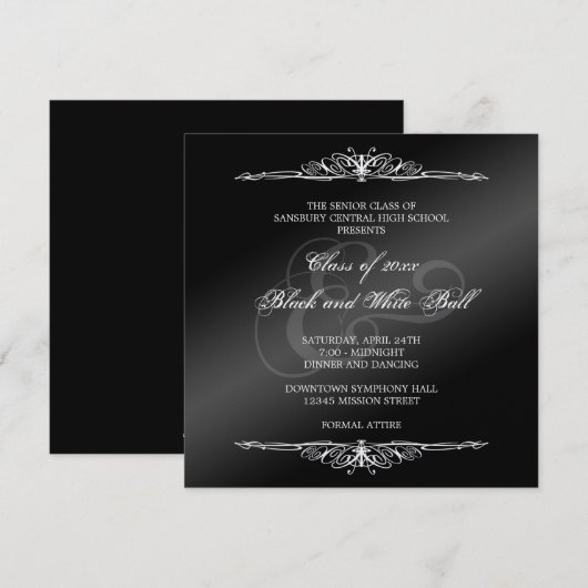 Zwarte witte formalen dansbal prop elegant vierkan kaart (Voorkant / Achterkant)
