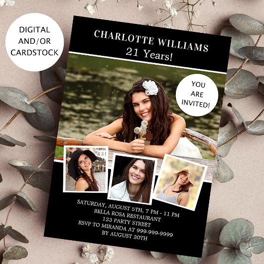 Zwarte witte foto collage op jaardag kaart