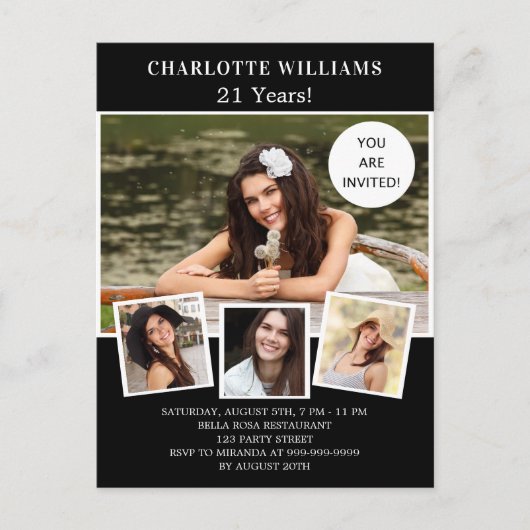 Zwarte witte foto collage op jaardag uitnodiging briefkaart (Voorkant)