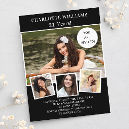 Zwarte witte foto collage op jaardag uitnodiging briefkaart