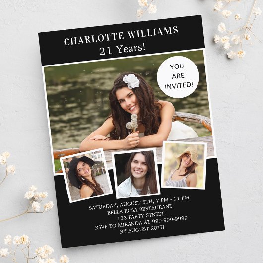 Zwarte witte foto collage op jaardag uitnodiging briefkaart