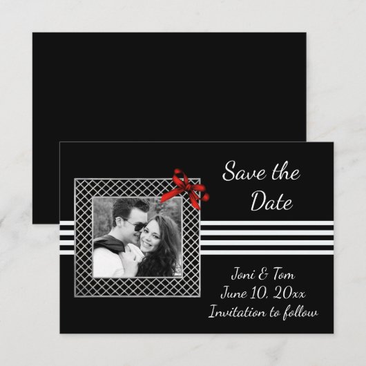 Zwarte witte foto Sla de datum op Save The Date (Voorkant / Achterkant)