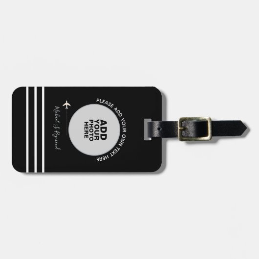 zwarte witte foto vliegtuig bagagelabel (Voorkant horizontaal)