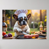 Zwarte witte Franse Bulldog Grill Chef Poster (Voorkant)
