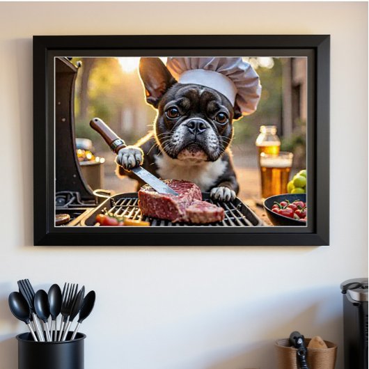 Zwarte witte Franse Bulldog Grillmaster Poster