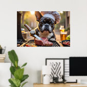 Zwarte witte Franse Bulldog Grillmaster Poster (Thuiskantoor)