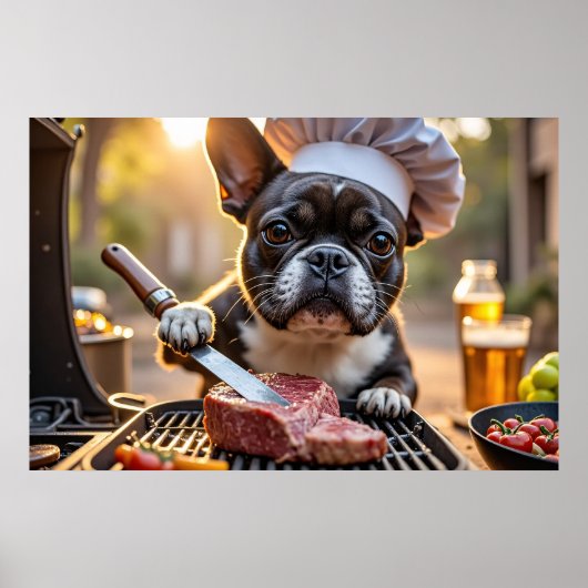 Zwarte witte Franse Bulldog Grillmaster Poster (Voorkant)