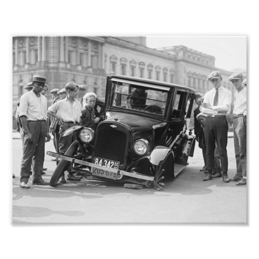  zwarte & witte gebroken auto Wreck USA 1923 Foto Afdruk (Voorkant)
