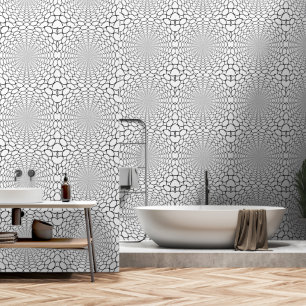 Zwarte witte geo vortex behang
